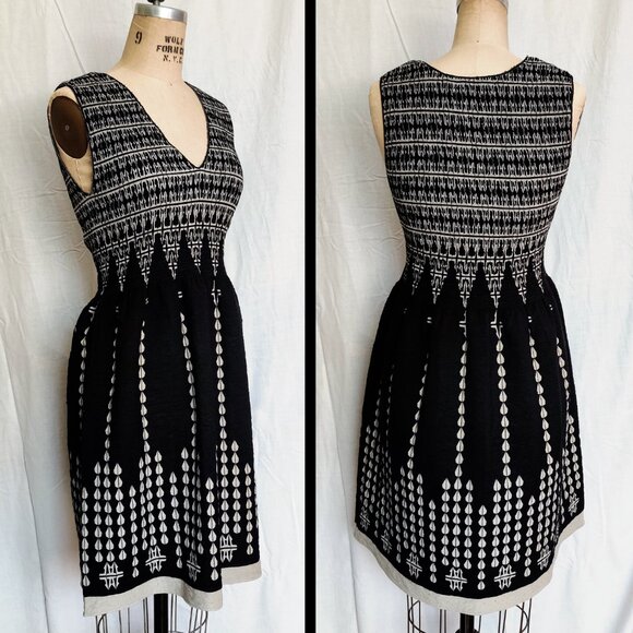 Max Studio Black & White Knit Fit & Flare Knee-length Sleeveless Dress Small - Picture 2 of 5